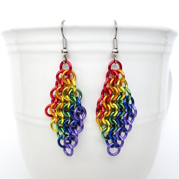 Rainbow gay pride earrings, European 4 in 1 chainmail, LGBTQ jewelry