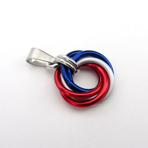 Red, white and blue love knot chainmail pendant, USA patriotic jewelry image 10