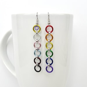 Intersex inclusive progress pride flag earrings, simple mismatched LGBTQ+ chainmail jewelry