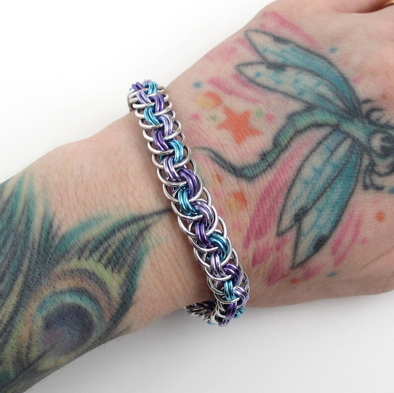 Chainmail bracelet Viper Basket weave in turquoise lavender Etsy
