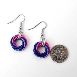Bisexual pride earrings, love knot chainmail earrings, bi pride jewelry pink, purple, blue image 7
