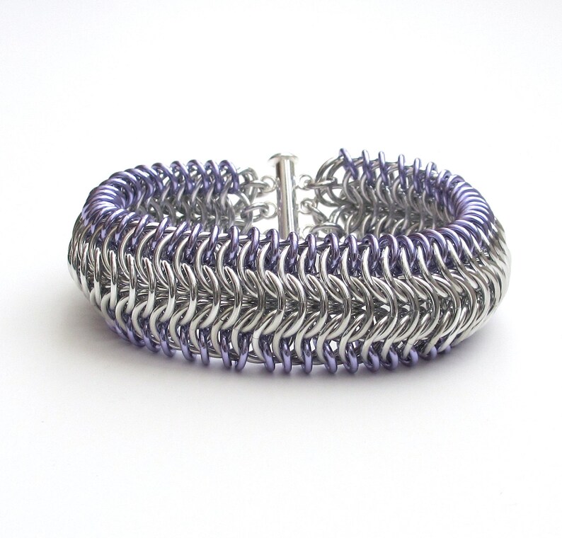 Chainmail Cuff Bracelet Silver & Lavender Bracelet Chainmail Etsy