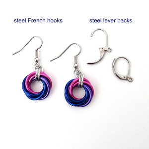 Bisexual pride earrings, love knot chainmail earrings, bi pride jewelry pink, purple, blue image 3