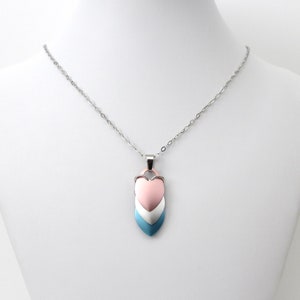 Transgender pride pendant necklace, chainmail scale pendant, trans pride jewelry, pink, white, light blue image 7