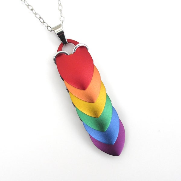 Gay pride pendant, rainbow LGBTQ flag necklace, chainmail scale charm