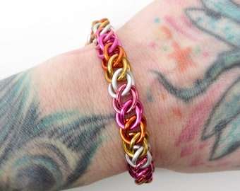 Lesbian pride chainmail bracelet, half Persian 3 in 1 weave, LGBTQ pride month jewelry gifts