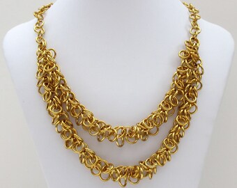 Clearance 50% off, Chainmaille shaggy loops necklace in gold aluminum