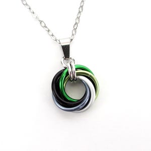 Aromantic pride pendant necklace, chainmail love knot, LGBTQ pride jewelry