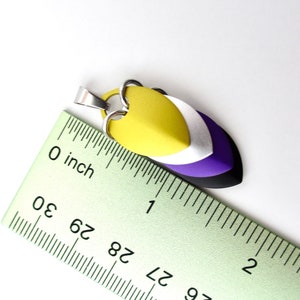 Nonbinary pendant necklace, chainmail scale pendant, pride jewelry yellow, white, purple, black image 2