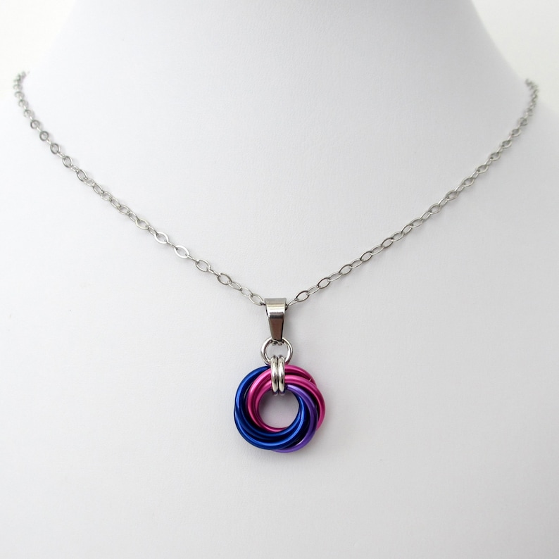 Bi pride pendant necklace, chainmail love knot, bisexual pride jewelry image 9