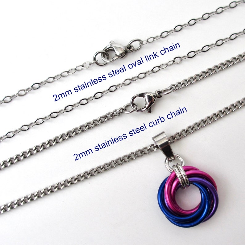 Bi pride pendant necklace, chainmail love knot, bisexual pride jewelry image 6