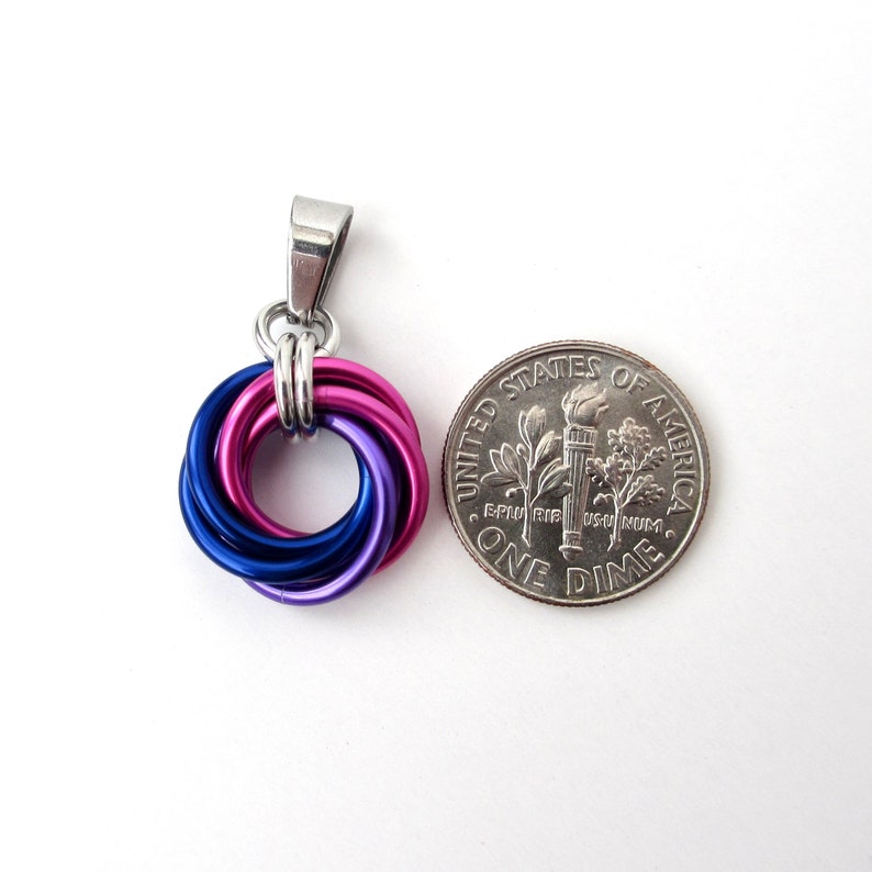 Bi pride pendant necklace, chainmail love knot, bisexual pride jewelry image 3