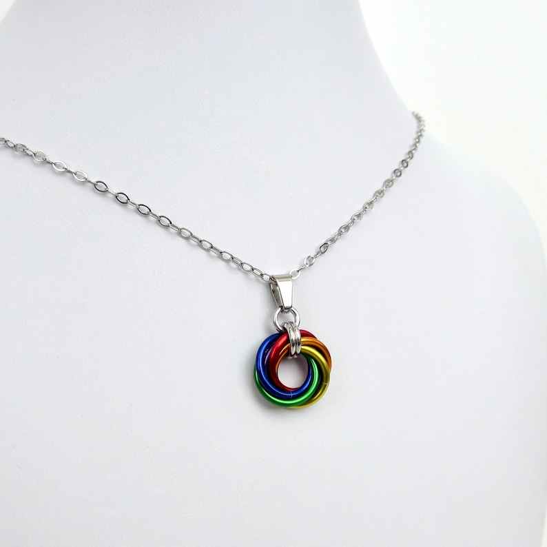 Gay pride pendant necklace, chainmail love knot, rainbow LGBT jewelry image 9