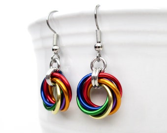 Rainbow gay pride earrings, love knot chainmail jewelry, LGBTQ pride