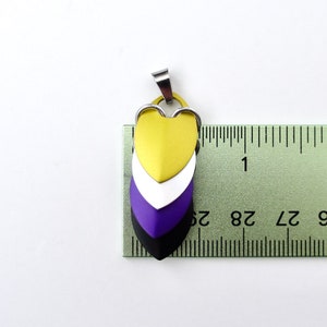 Nonbinary pendant necklace, chainmail scale pendant, pride jewelry yellow, white, purple, black image 3