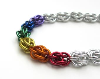 Rainbow chainmail bracelet, gay pride jewelry, LGBTQ bracelet, Sweetpea chainmail weave