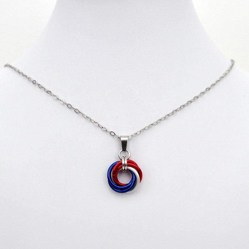 Red, white and blue love knot chainmail pendant, USA patriotic jewelry image 8