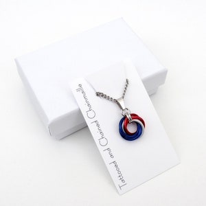 Red, white and blue love knot chainmail pendant, USA patriotic jewelry image 7