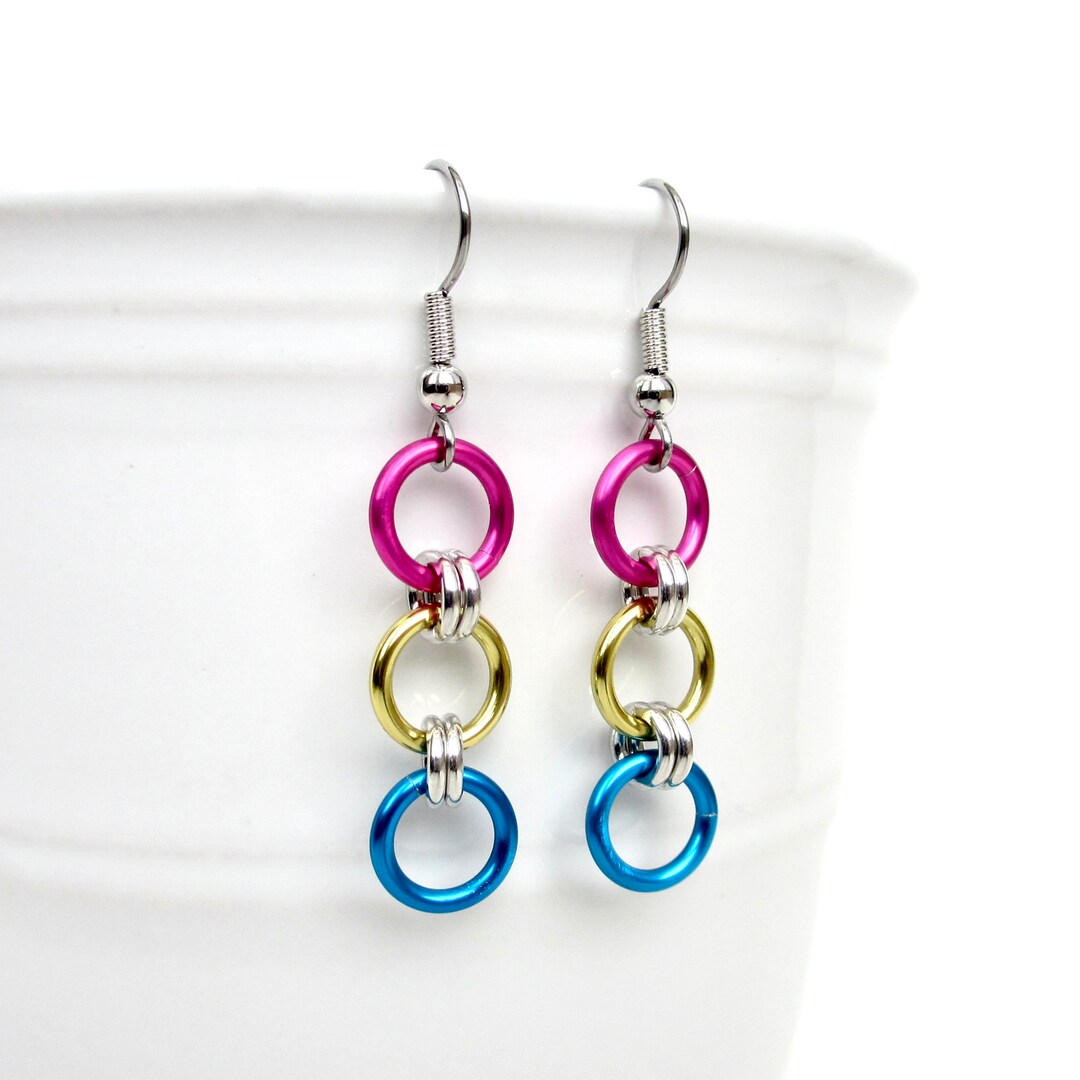 Pansexual Pride Flag Earrings, Simple LGBTQ Chainmail Jewelry - Etsy