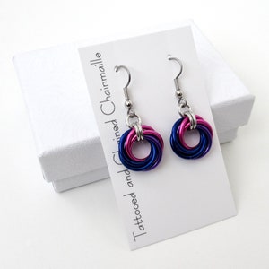 Bisexual pride earrings, love knot chainmail earrings, bi pride jewelry pink, purple, blue image 6