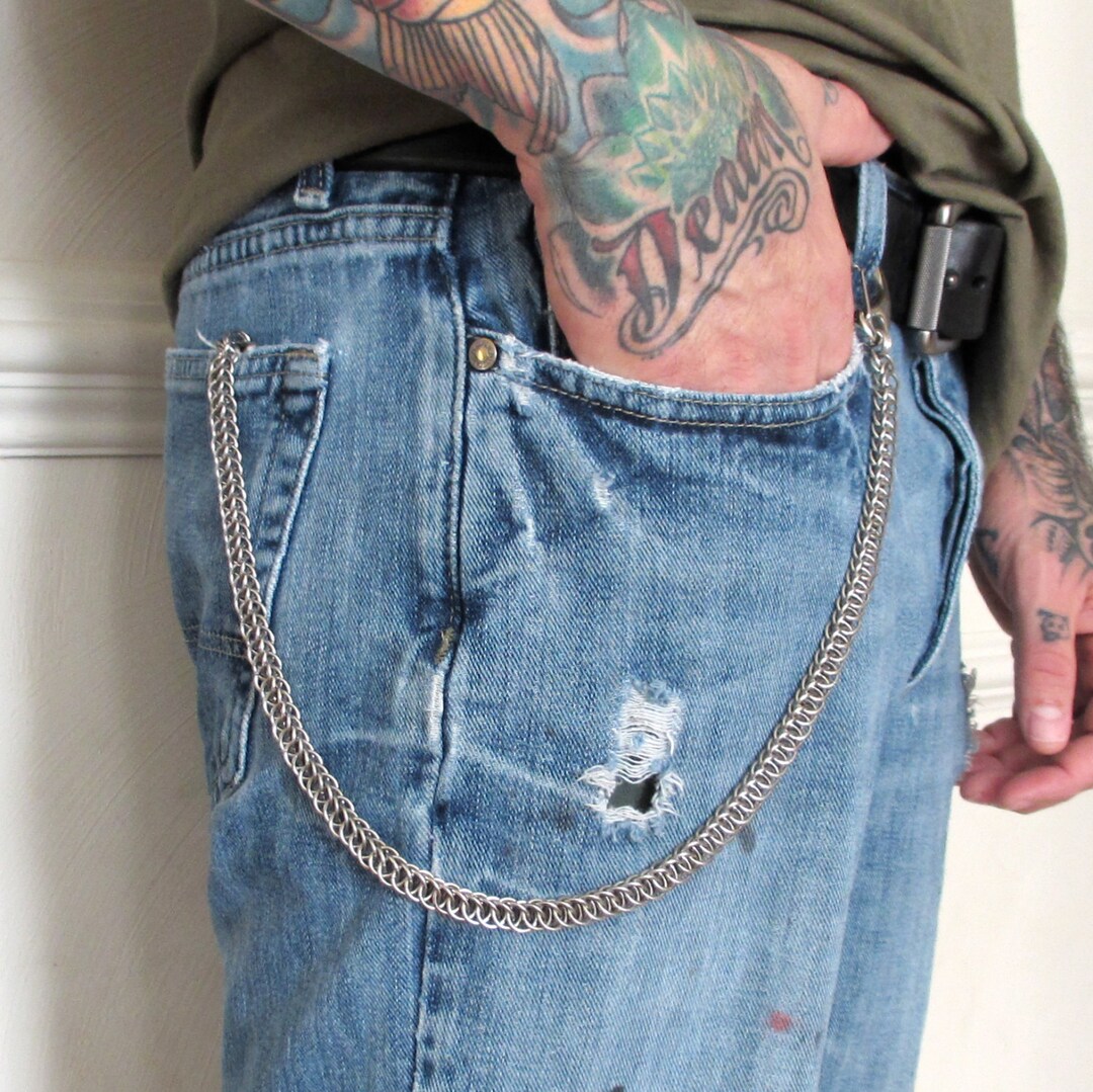 Chainmail Wallet Chain Mens Accessories Stainless Steel Half Etsy