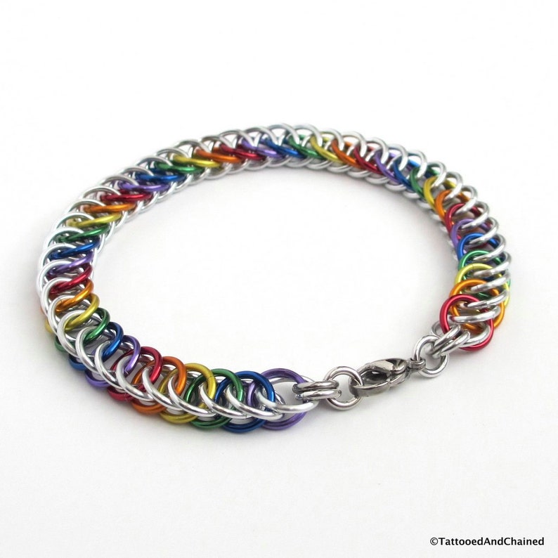 Gay pride chainmaille bracelet, rainbow jewelry, LGBT jewelry, Half Persian 4 in 1 chainmaille image 2