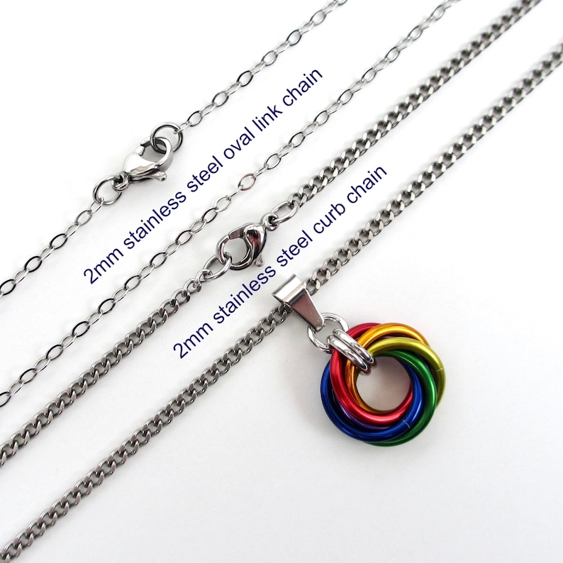 Gay pride pendant necklace, chainmail love knot, rainbow LGBT jewelry image 4