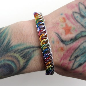 Gay pride chainmaille bracelet, rainbow jewelry, LGBT jewelry, Half Persian 4 in 1 chainmaille image 3