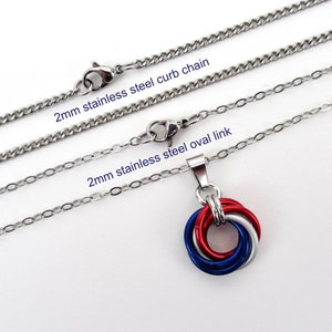 Red, white and blue love knot chainmail pendant, USA patriotic jewelry image 5