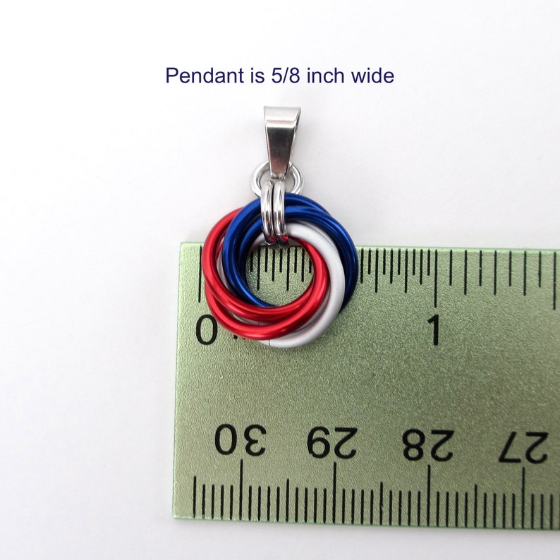 Red, white and blue love knot chainmail pendant, USA patriotic jewelry image 4