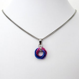 Bi pride pendant necklace, chainmail love knot, bisexual pride jewelry image 8