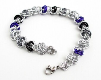 Asexual pride bracelet, chainmail bracelet, ace pride jewelry, barrel weave chainmail