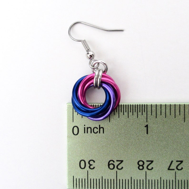 Bisexual pride earrings, love knot chainmail earrings, bi pride jewelry pink, purple, blue image 5