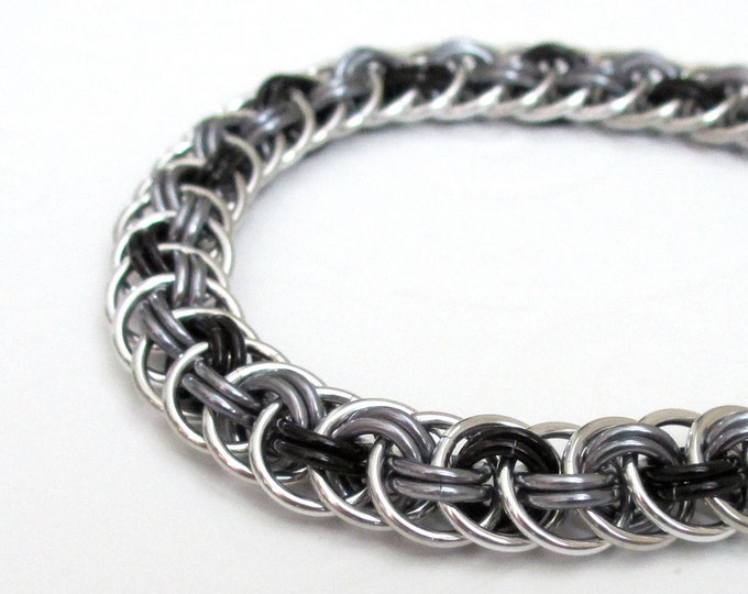 Chainmail Bracelet Viper Basket Weave in Black Silver and Etsy