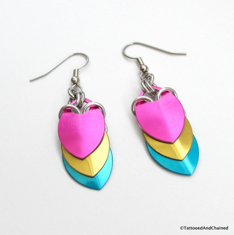 Pansexual pride earrings pan pride jewelry chainmail ...