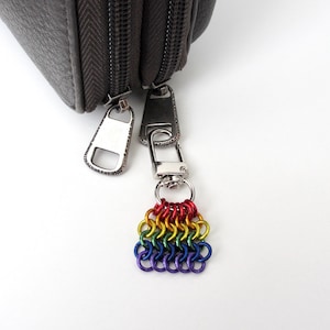 Rainbow Chainmail Zipper Pull or Bag Charm, Gay Pride Flag Accessory- Pendant Necklace Option