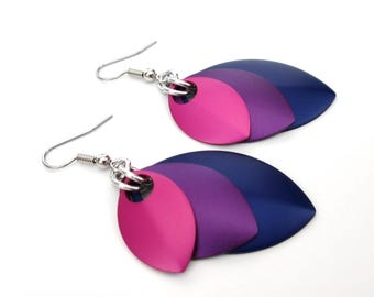 Bi Pride Earrings: Chainmail Scales Bisexual Flag LGBTQ Jewelry