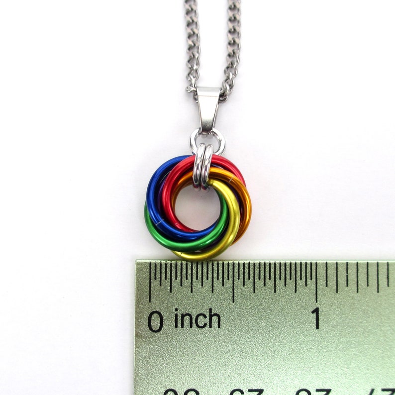 Gay pride pendant necklace, chainmail love knot, rainbow LGBT jewelry image 3