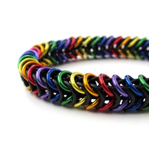 Rainbow chainmail bracelet, gay pride jewelry, chainmail box chain, stretch bracelet