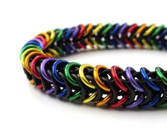 Gay Pride Chainmail Bracelet: Rainbow Box Chain, Stretch Fit