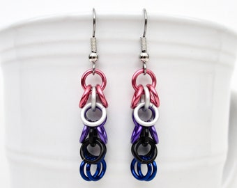 Genderfluid Pride Earrings, LGBTQ Chainmail Shaggy Loops Weave Jewelry