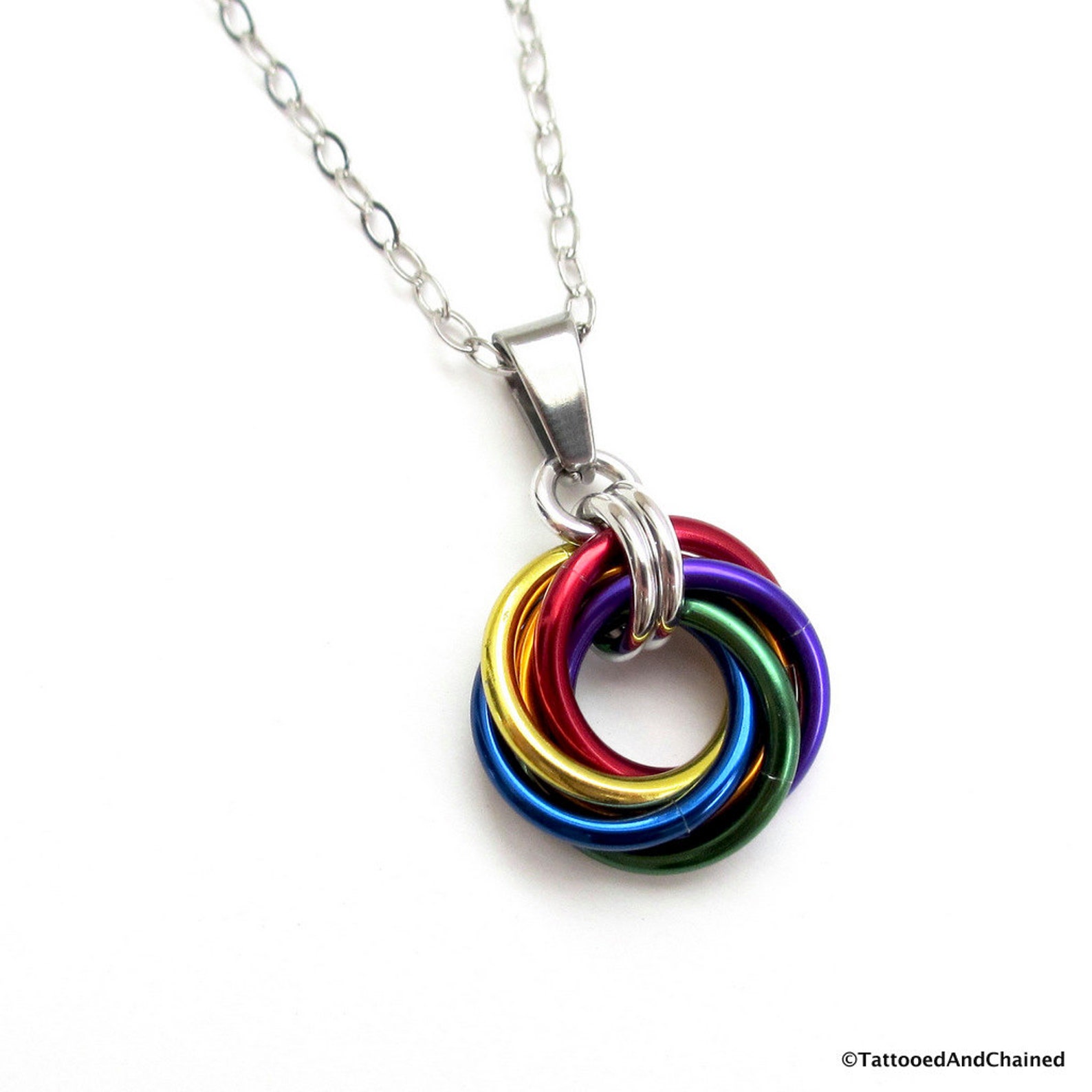 Stainless Steel Lesbian Gay Lgbt Pride Rainbow Pendant Necklace Unisex Jewellery