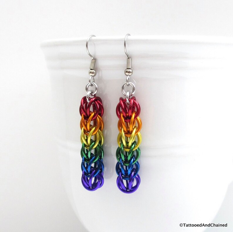 LGBT Pride Earrings Rainbow Chainmail Earrings Gay Pride Etsy