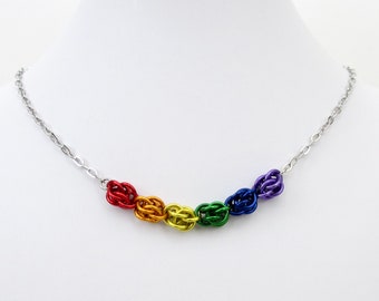 Gay pride rainbow necklace, chainmail Sweetpea weave LGBTQ jewelry