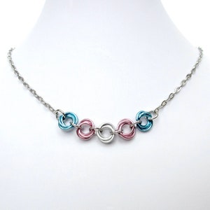 Transgender pride necklace, LGBT jewelry, chainmail trans pride love knot necklace