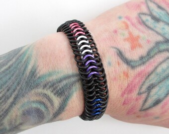 Genderfluid pride bracelet, stretchy chainmail Euro 6 in 1 weave jewelry