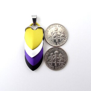 Nonbinary pendant necklace, chainmail scale pendant, pride jewelry yellow, white, purple, black image 4