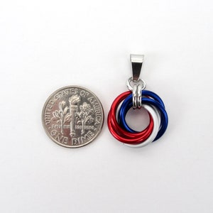 Red, white and blue love knot chainmail pendant, USA patriotic jewelry image 6