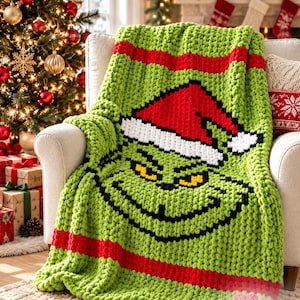 Grinch Chunky Knit Blanket Pattern | Hand Knitting Graph | Holiday Grinch Chunky Knit Blanket Pattern | Digital Download
