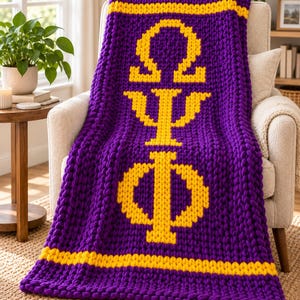 Omega Psi Phi Greek-Inspired Chunky Knit Blanket Pattern | Digital Download